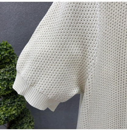 Turn Collar Knit Polo Shirt Short Sleeve Mens Sweater Top