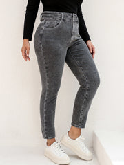 Plus Size Gray Jeans for Women Stretchy High Waist Mom Jeans Harem