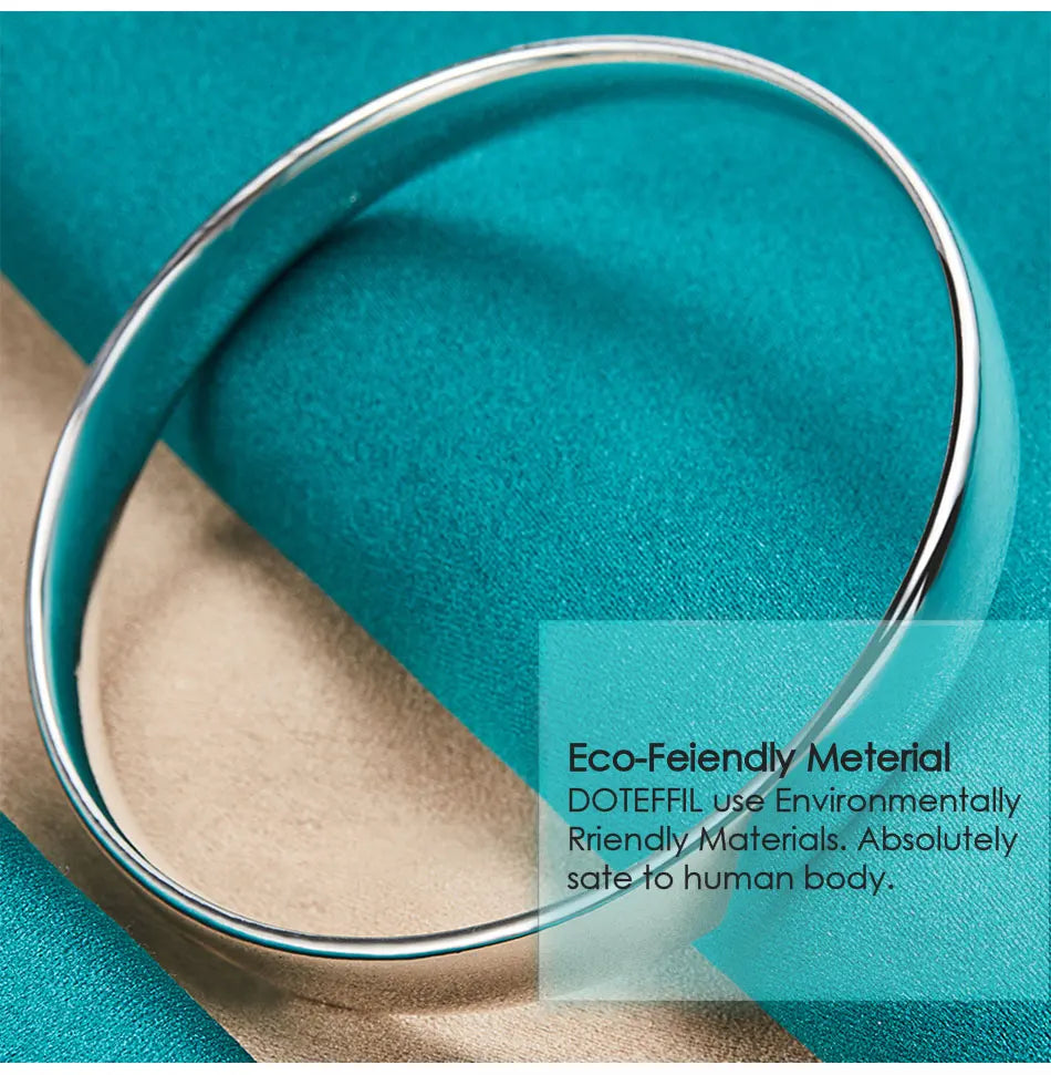DOTEFFIL 925 Sterling Silver 10mm Smooth Solid Bracelet Bangles For Women Men Wedding Engagement Party Jewelry