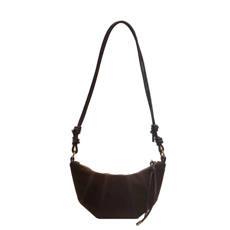 Velvet Material Zipper Shoulder Bag Solid Color Simple Fashionable