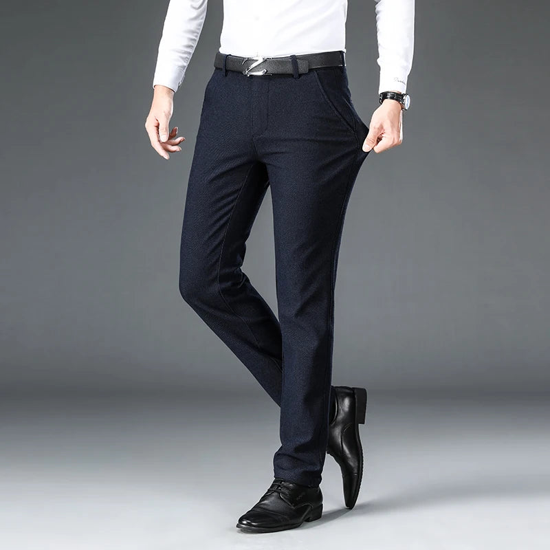 Men's Suit Pants Business Fashion Black Blue Elastic Regular Fit Formal Trousers