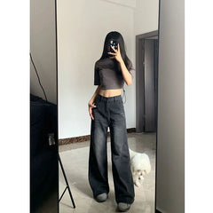 Xpqbb Women Vintage Streetwear Black Jeans Women