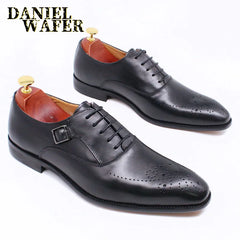 Classic Men's Genuine Leather Oxford Shoes Buckle Lace-Up Office Dress