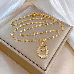 Classic Gold Color Stainless Steel Necklace For Women Shiny Zircon Geometric