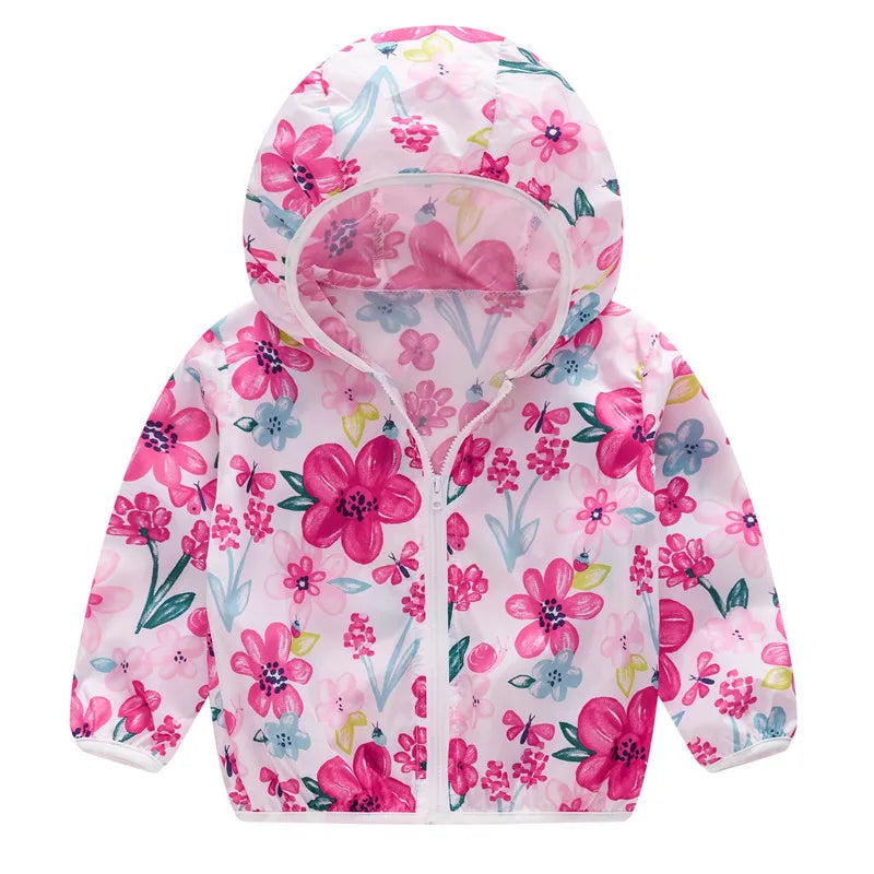 Girls Sun Protective Jacket Spring Summer Thin Style Boys Coat Hooded Zipper Baby Coat