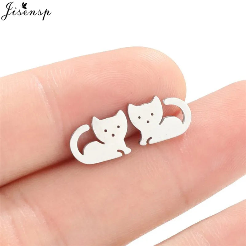 Mini Stainless Steel Earings Fashion Jewelry Cute Heart Music Leaf Bunny Sun Stud Earrings for Women Lion Ear Studs Pendientes