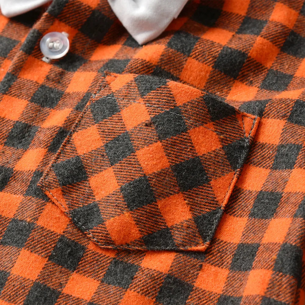 Children's Plaid Shirt and strap pants set for Boys with Bow Tie baby boy clothes 0 to 3Y Autumn Boys Clothes 70-130cm