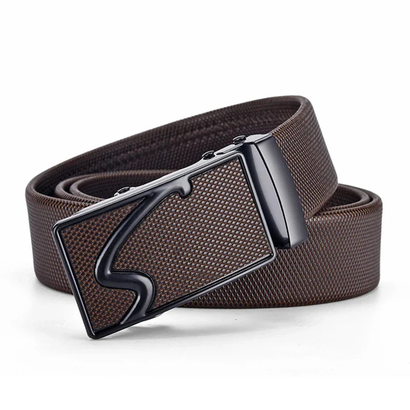 Men's leather belt with automatic buckle, Korean version trendy and casual middle-aged and young business leather pants belt