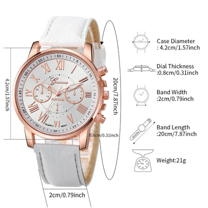 3/5PCS Women's Watch Fashion Roma Dial Leather Band Quartz Watches Pearls Jewelry Set(Without Box)