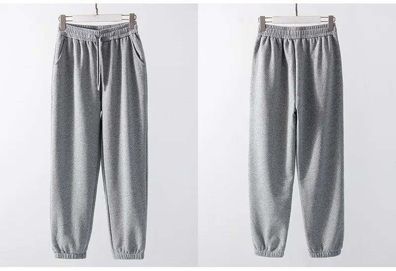 Sweatpants Women Winter Straight Leg Fleece Pants Elastic Waist Gray Velvet Trousers