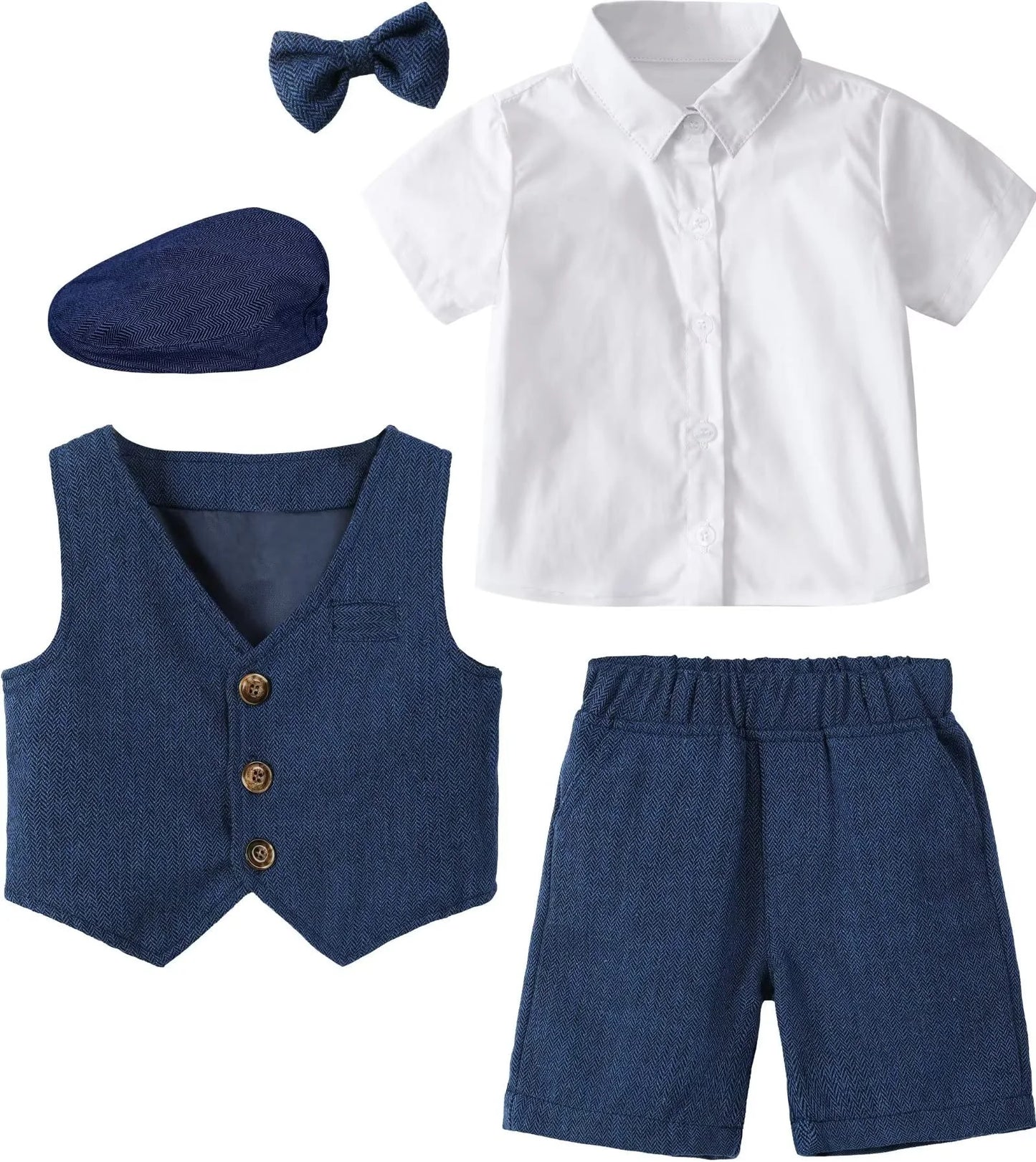 Kids Boy Clothes Set Formal Wedding Outfit Birthday Suit Little Gentleman Clothing Toddler Outfits with Beret Hat