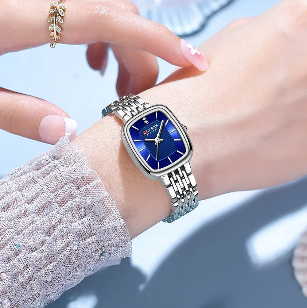 CURREN Fashion Rectangular Ladies Watches New Quartz Waterproof Stainless Steel Strap Wristwatch for Women