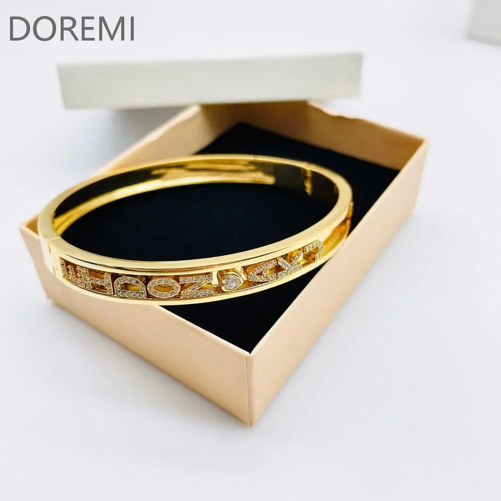 DOREMI Personalized Charms Slide Bangle English Letters 12 Birthstone Charm Heart Star Slide Bangle