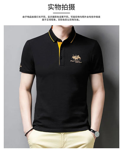 Summer New Men's Embroidered Polo Collar 100% Cotton Short Sleeved Polo Shirt Fashion Solid Color Casual Top T-shirt M-4xl