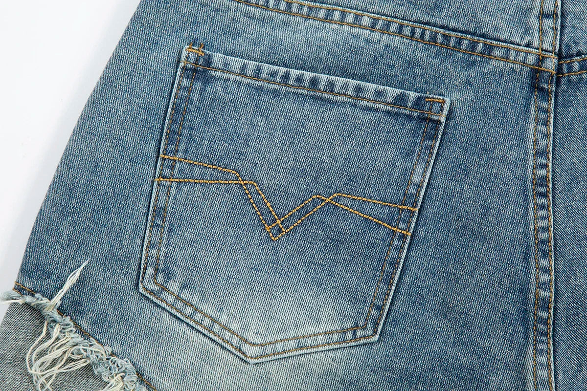 High Street Washed Stars Patchwork Baggy Jeans Shorts for Men Wide Leg Straight Casual Denim Five Point Pants Oversized