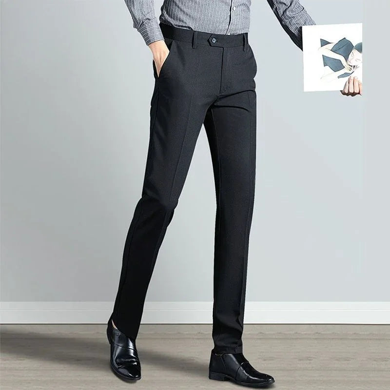 Gray Business Trousers for Men Tight Social Tailoring Man Suits Pants Fabric