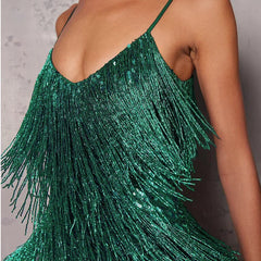 Plus Size Women Sequins Tassel Feather Dress Autumn Winter Mini Evening Party