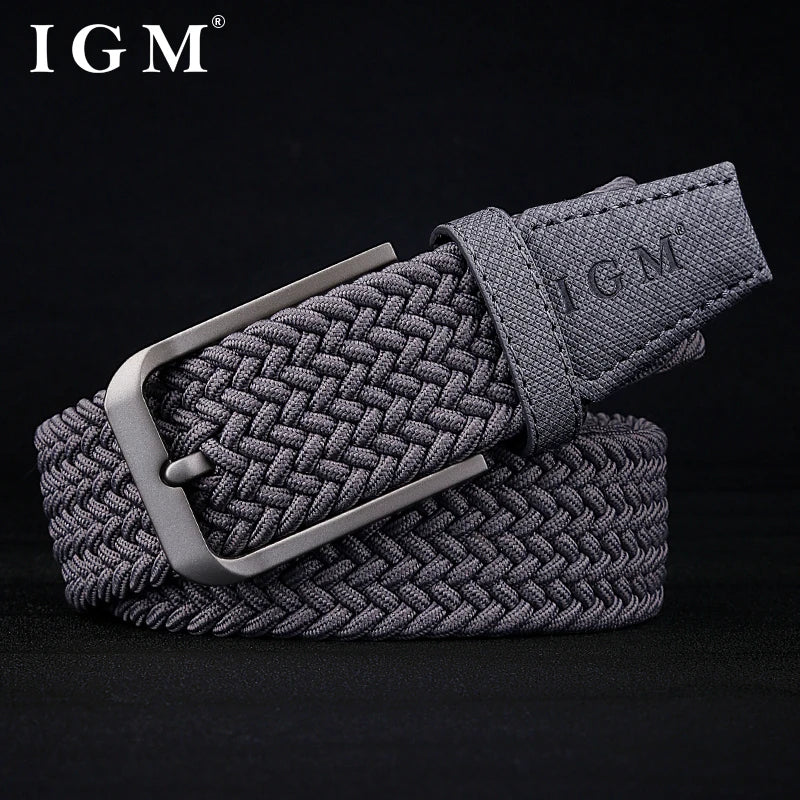 Men's woven canvas belt non-porous elastic elastic belt young men's casual  pants with tide needle buckle