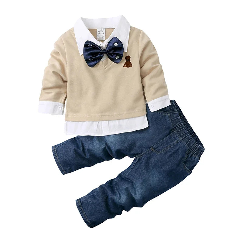 2025 Summer Boys Outfits Set 3Pcs Kids Random Cool Clothes Toddler T-Shirt + Jeans + Scarf Fashion Suits Children's Clothing Set