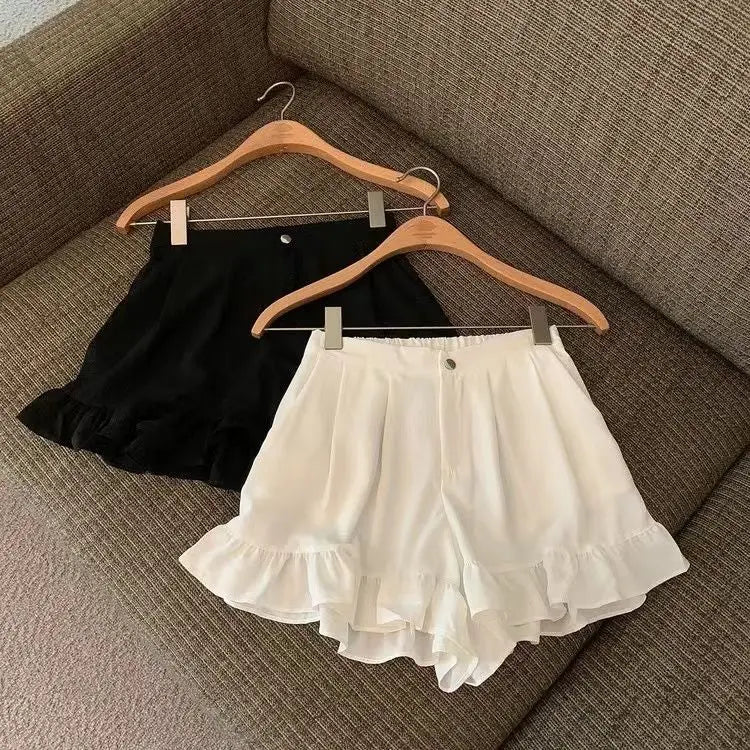Shorts Women A-line Loose Ruched Ruffles Elastic High Waist Solid Body Building Summer Loose Ins Chic All-match Plus Size 5XL