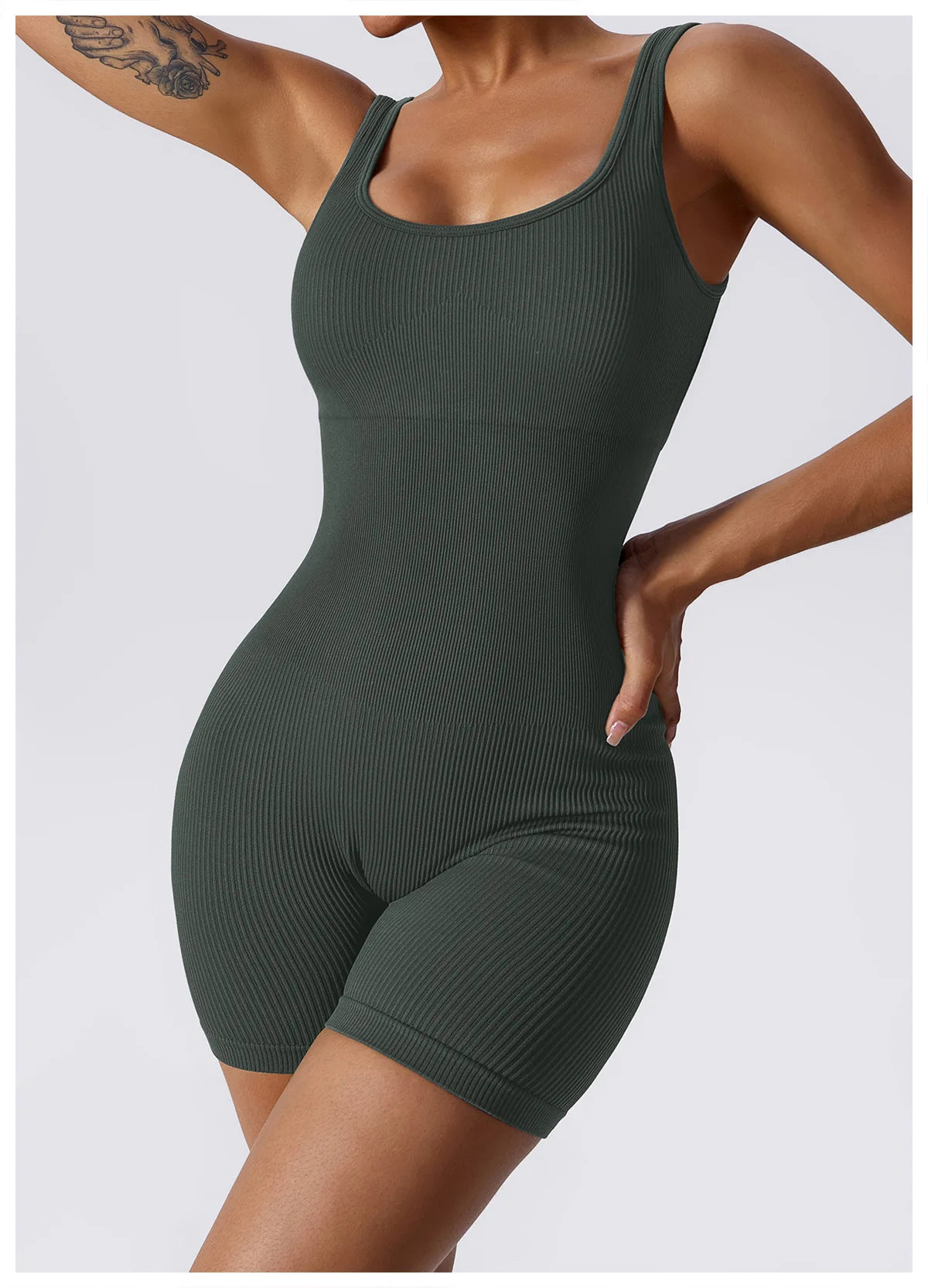 Women's Yoga Rompers One Piece Tummy Control Seamless Ribbed Jumpsuit Padded