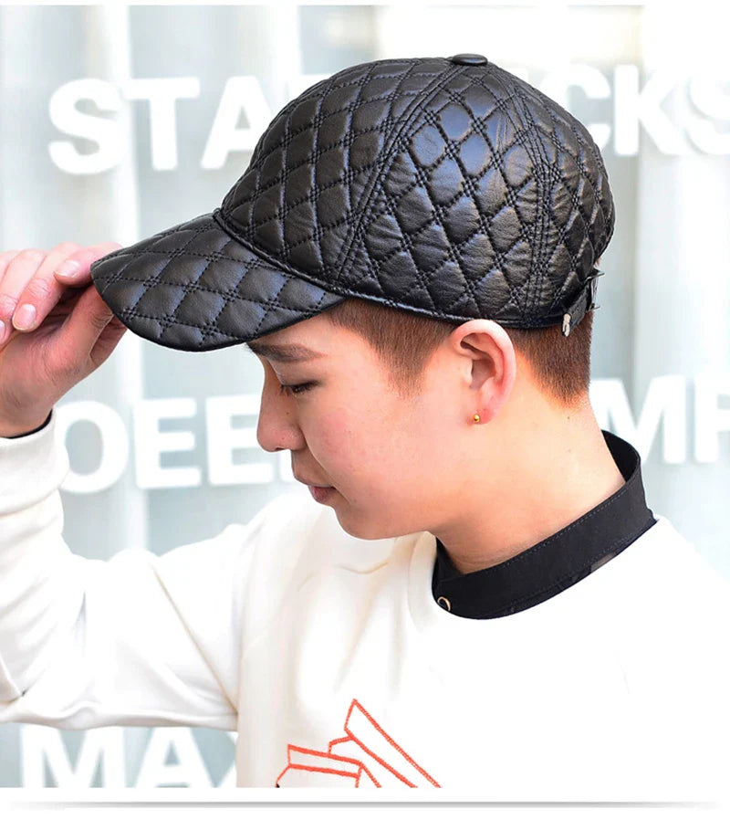 2026 Spring Genuine Sheepskin Leather 55-61CM Black Baseball Caps For Man Casual Street Gf Gorras Dad Hat