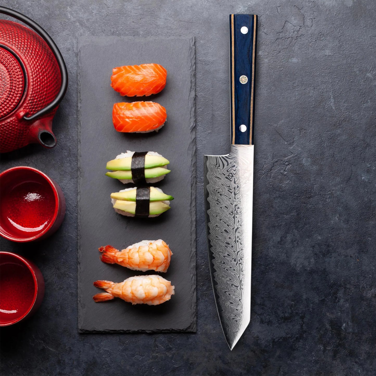 Santoku  Knife Laser Damascus Pattern Kitchen Knife With Ergonomic Pakka