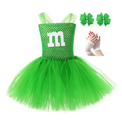 Halloween M Costume For Girl Lace TUTU Dress Festive Kid Up Sling Tunic+Bow Headband+Gloves 3PC Set Child Frock Cloth