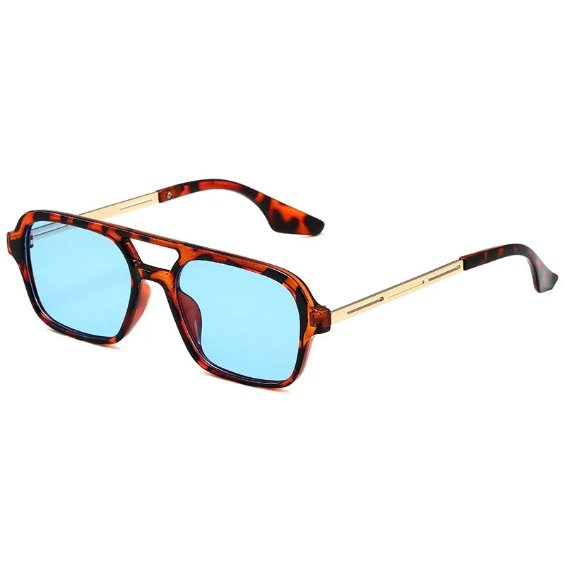 Sunglasses Female Vintage Hollow Leopard Blue Oculos De Sol Woman