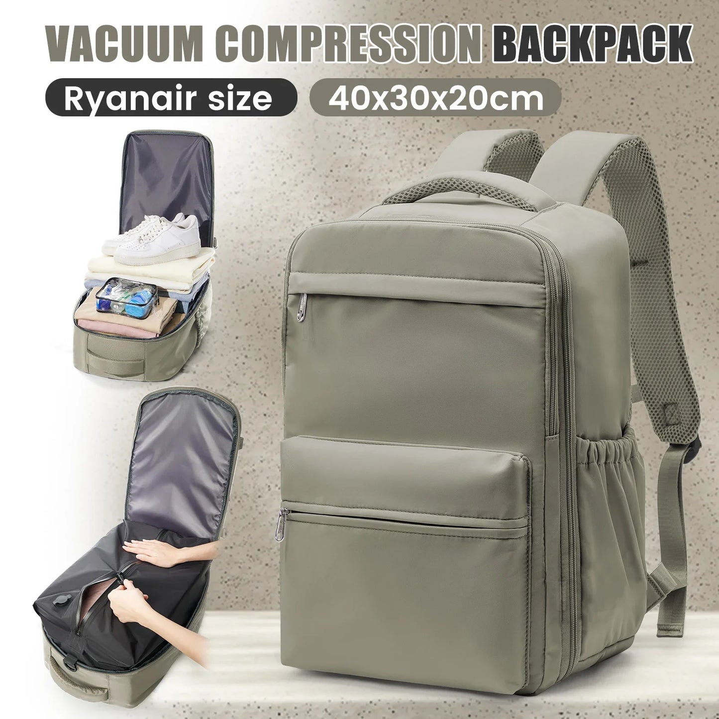 Ryanair 40x30x20 Travel Backpack Vacuum Compression Backpack with Pump,  Wizzair Cabin Bag 15.6" Laptop Travel Bag，Storage Bag