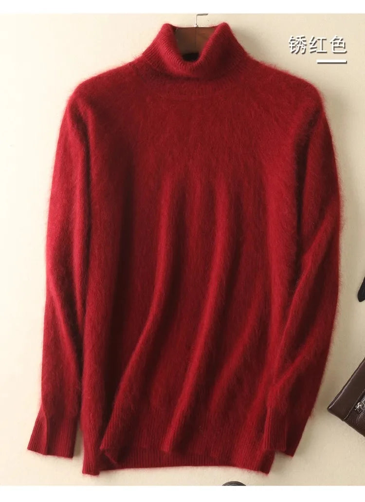 Men's 100% pure Mink velvet Cashmere Sweater High Lapels Pullovers Knitted Winter