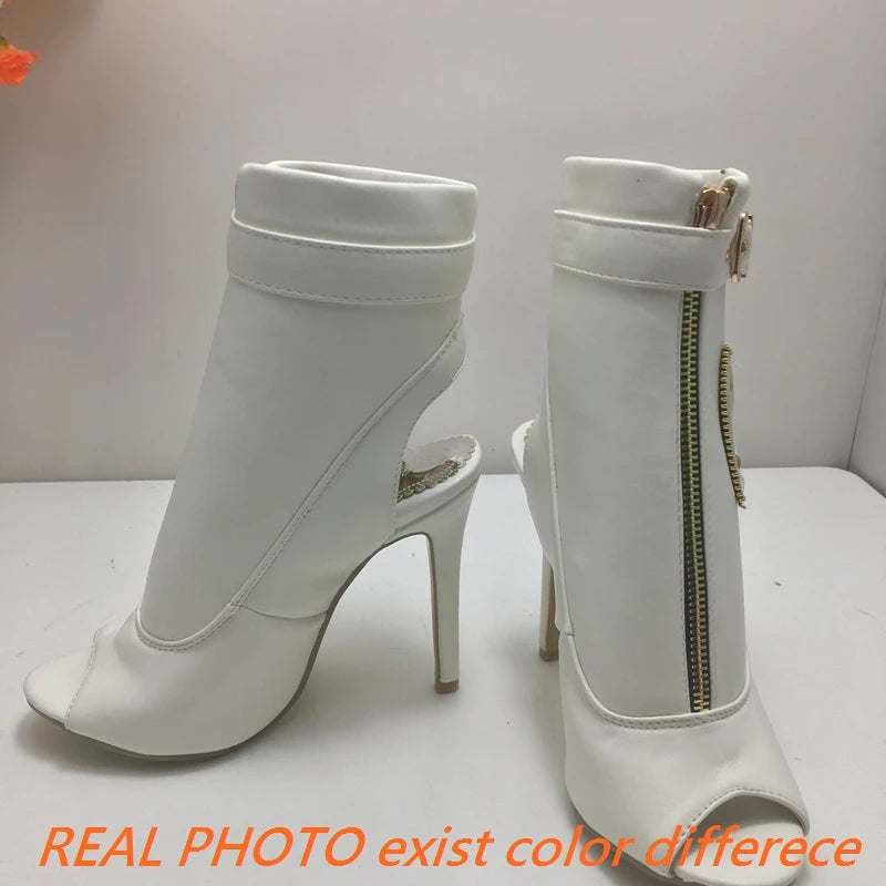 REAVE CAT Summer Sandals Zipper Ankle Boots For Women 11cm Stiletto High Heels Shoes Peep Toe Zipper Ladies Big Size 34-50 F1505