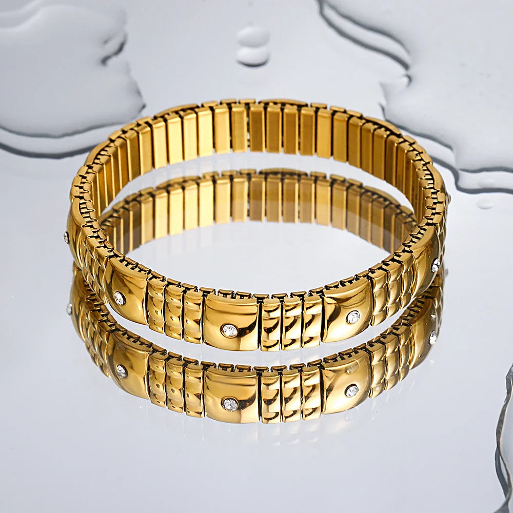 Freetry 18K Gold Plated Stainless Steel Adjustable Bracelet Fashion Elastic Metal Bracelet Trendy Jewelry Accessories Official