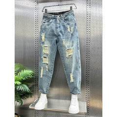 Ripped Jeans Men Clothes Loose Stretch High Waist Jeans Male Denim Pants