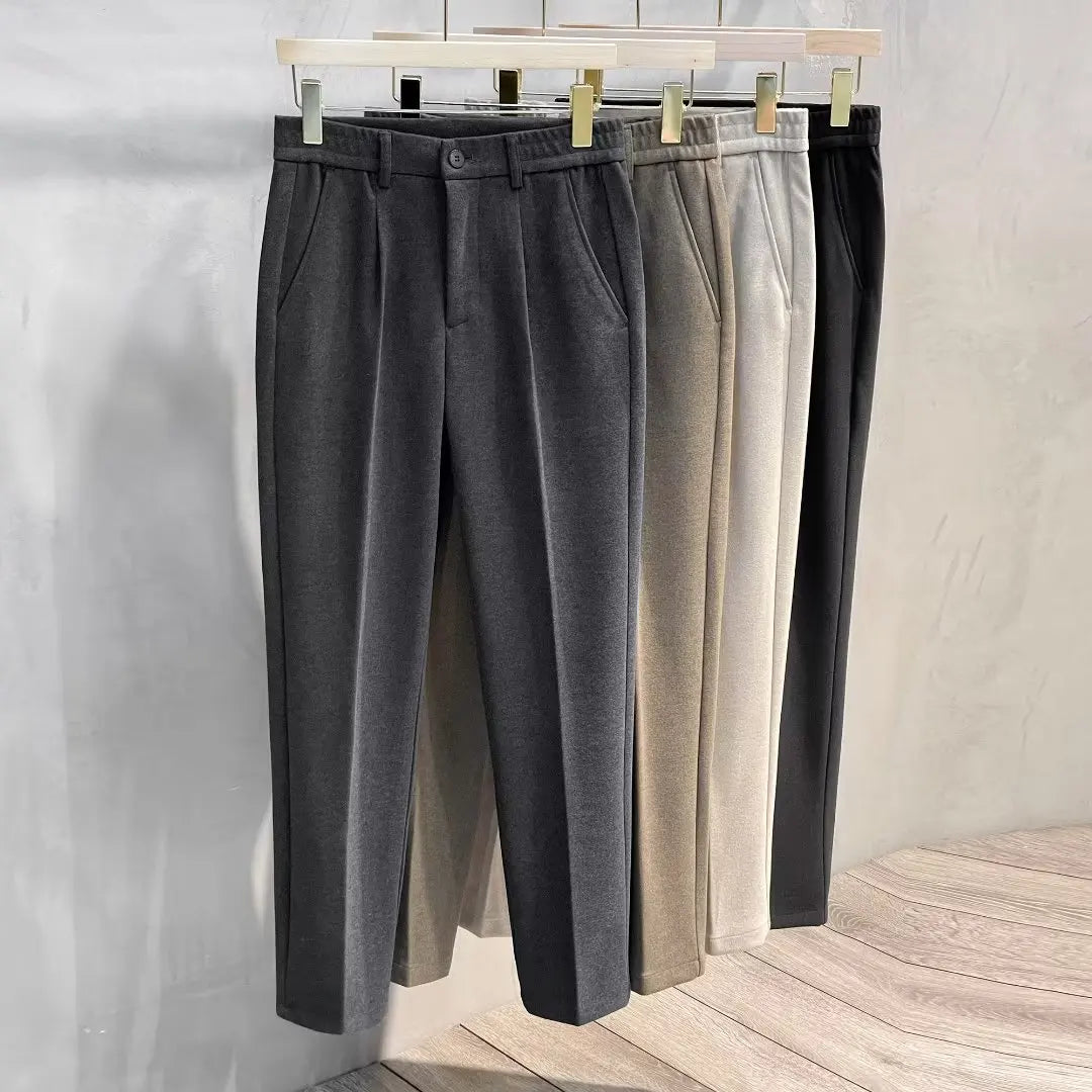 Autumn Winter Men's Woolen Suit Pants Formal Business Office Slim Straight Elastic