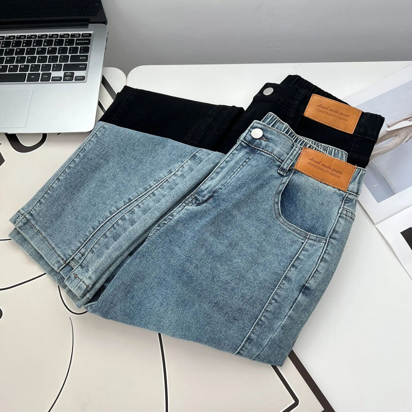 Spring Autumn 100KG Split Leg Opening Drainpipe Jeans