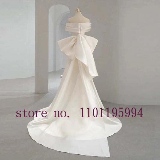 White Bridesmaid Dresses: Neck Bow Zipper Up Back Satin Mermaid Wedding Dress