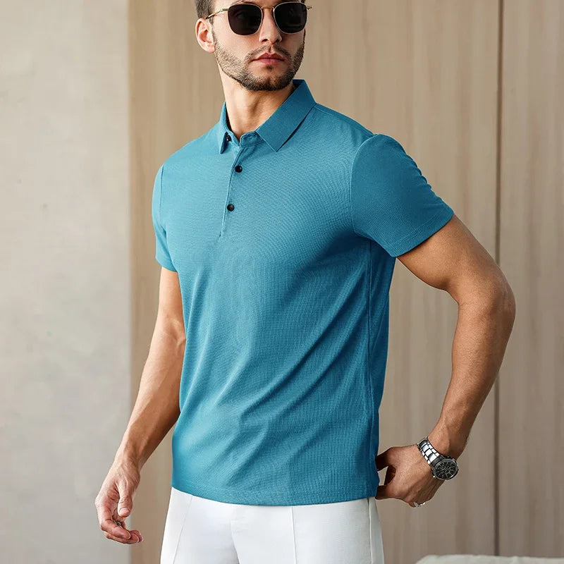 New Men's Business Casual Short Sleeved Shirt Solid Color Polo Shirt Fashionable Breathable Comfortable Versatile Top