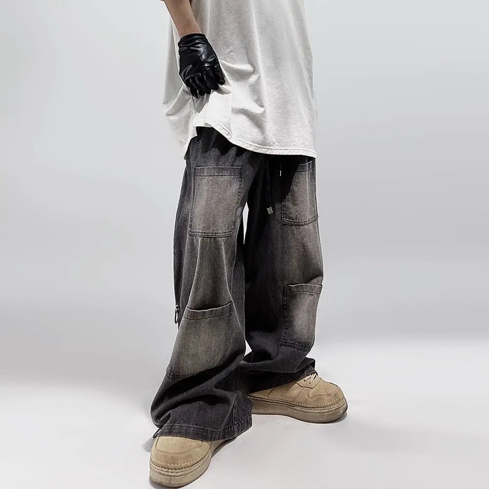 Oversized Pocket Retro Baggy Jeans Men Y2k Hip Hop Punk Wide