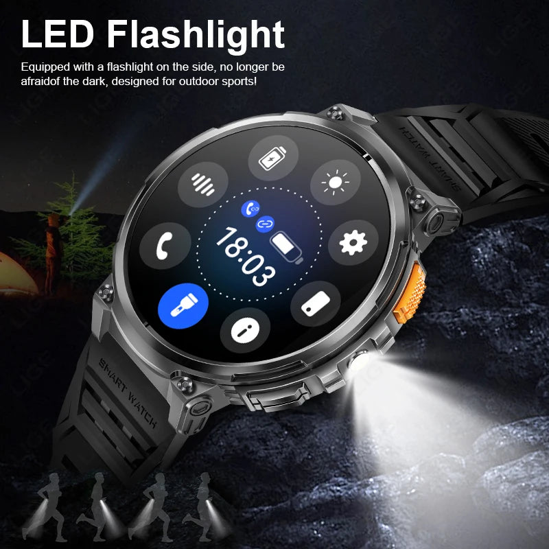 LIGE 1.85” HD Screen LED Flashlight Smart Watch Men 730mAh Large Battery BT Call Man Bracelet Waterproof Fitness Men Smartwatch