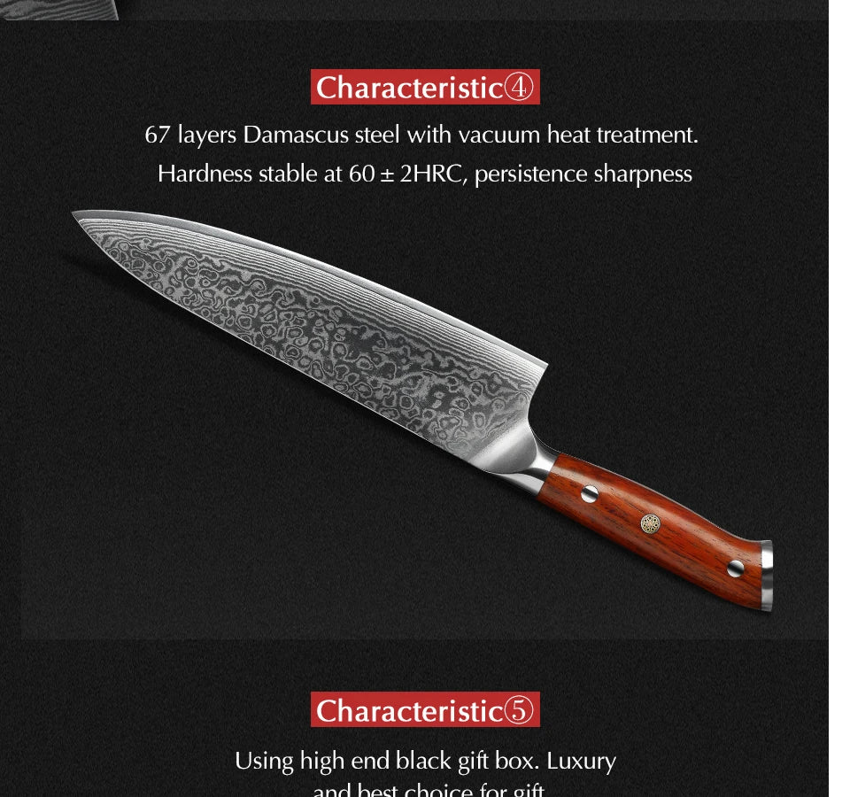 8.5 Inch Chef Knives High Carbon Chinese VG10 67 Layer Damascus Kitchen