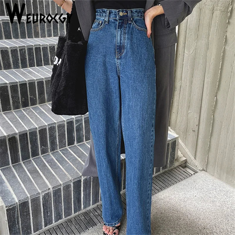 Women Jeans 2023 Autumn High Waist Soft Denim Lady Straight Pants Korean