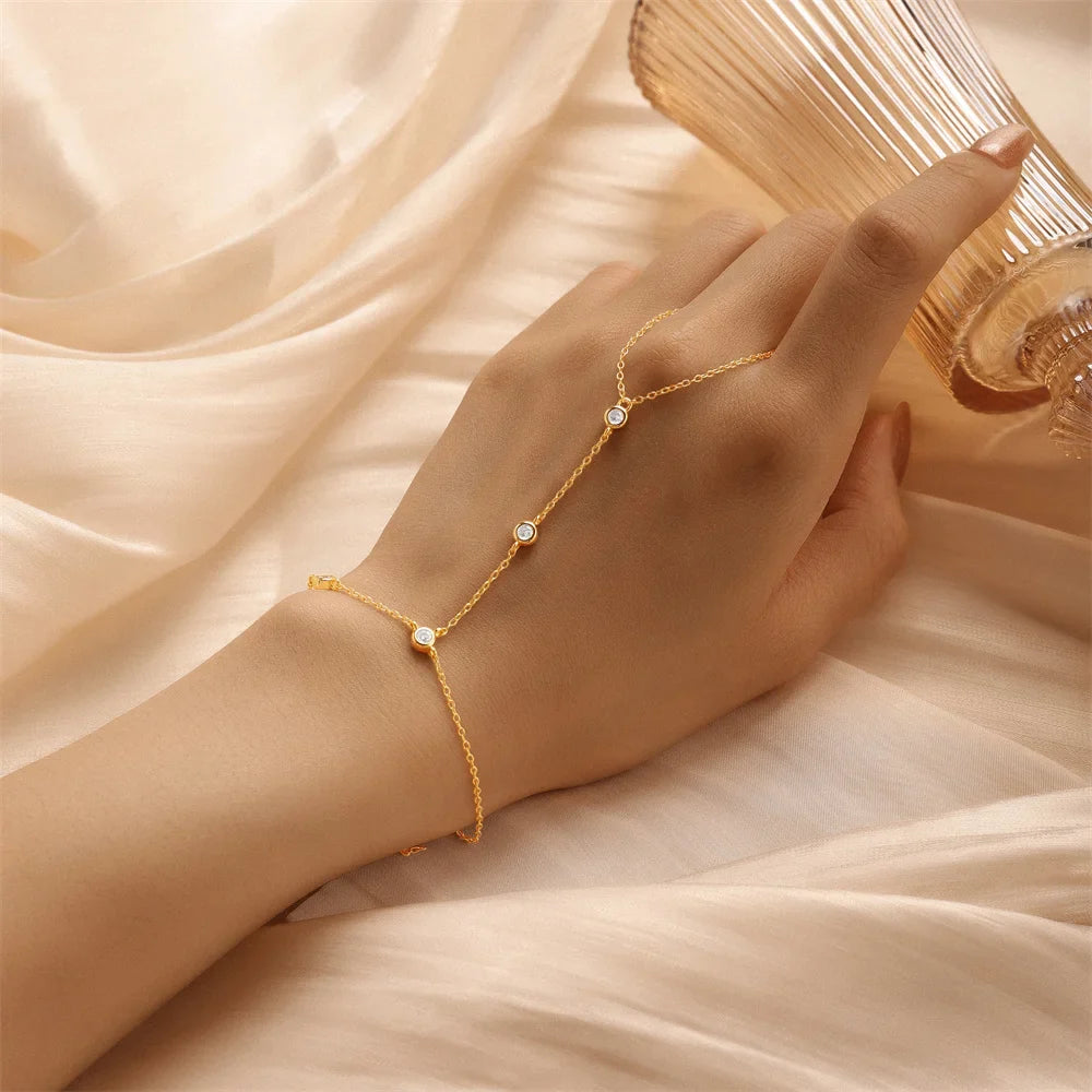 ROXI 925 Sterling Silver Evil eyes Blue/White Zircon Bracelet With Finger Design For Women Hand Chain Bracelet Party Jewelry