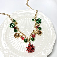 Christmas Necklace X-Mas Jingle Bell Necklaces Present Bow Pendant Necklace Earrings