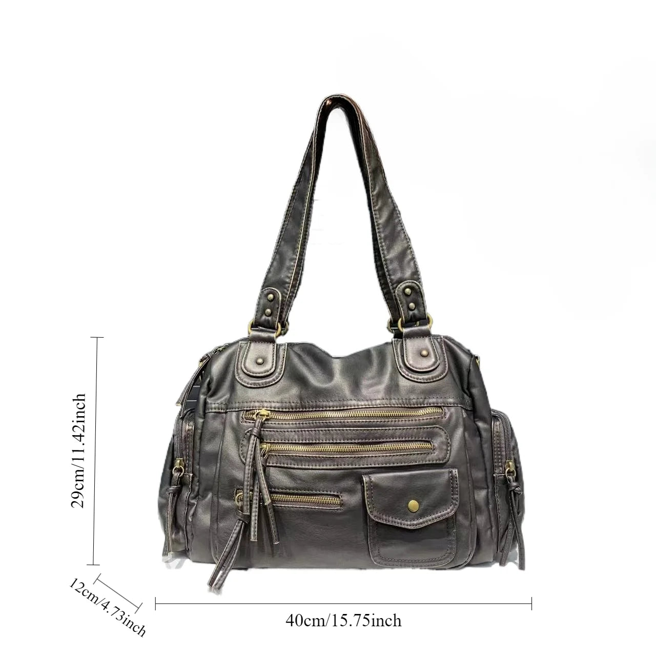 Y2K Single Shoulder Crossbody Bag Vintage Washed Leather Motorcycle Bag