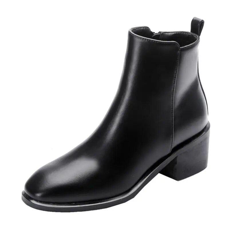 women casual business party formal dress sexy high heel boots black cow leather shoes point toe ankle boot zapatos de mujer bota