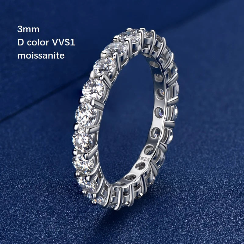 IOGOU Personalized Full Eternity Bands 5mm 3mm D Color Moissanite Ring 925 Sterling Silver Women's Ring Jewelry with Certificate