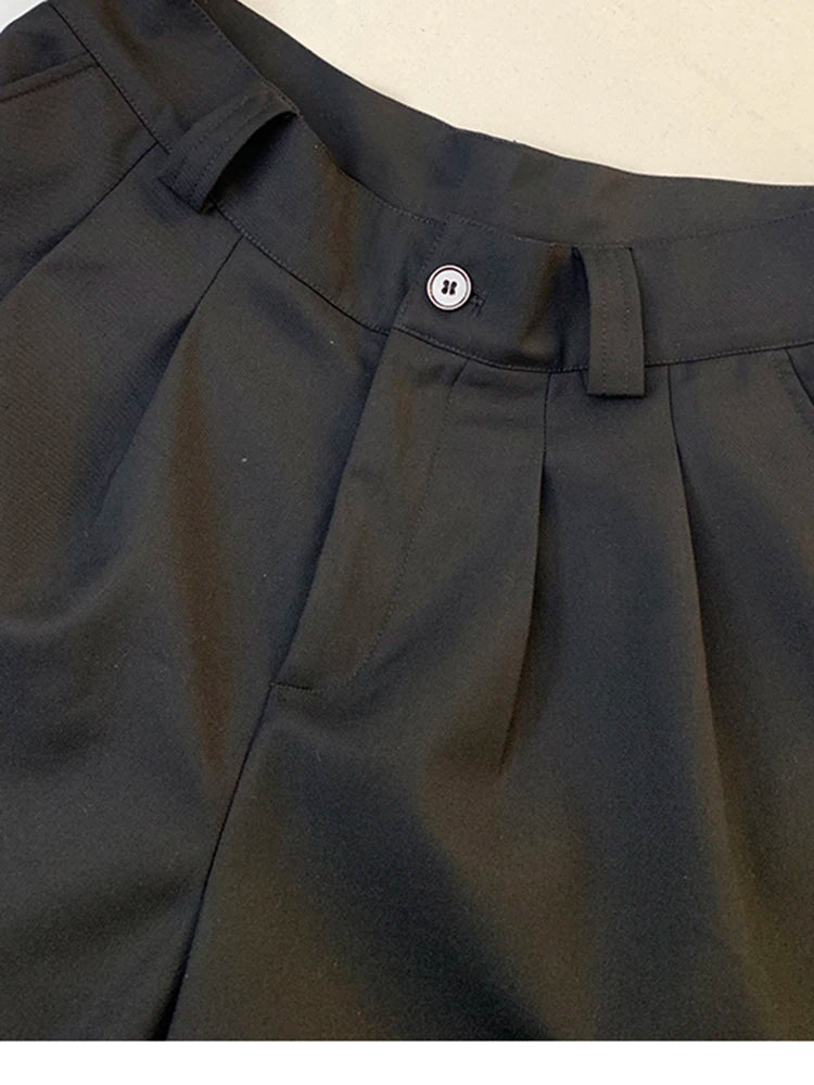 Mauroicardi Spring Summer Loose Casual Soft Black Pleated Shorts for Men Mens with High Waist Short Straight Pants Clothes 2024