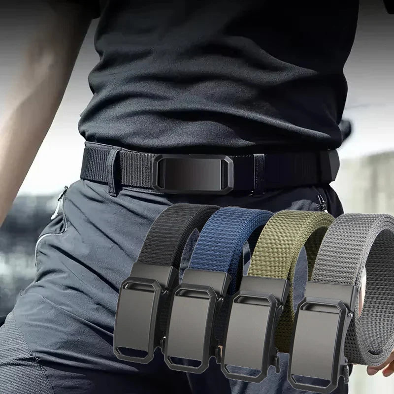 Newest Automatic Buckle Belt Canvas Tactical Waist Belt Durable Casual Outdoor Hunting Golf Adventure Training Pant Belt for Man