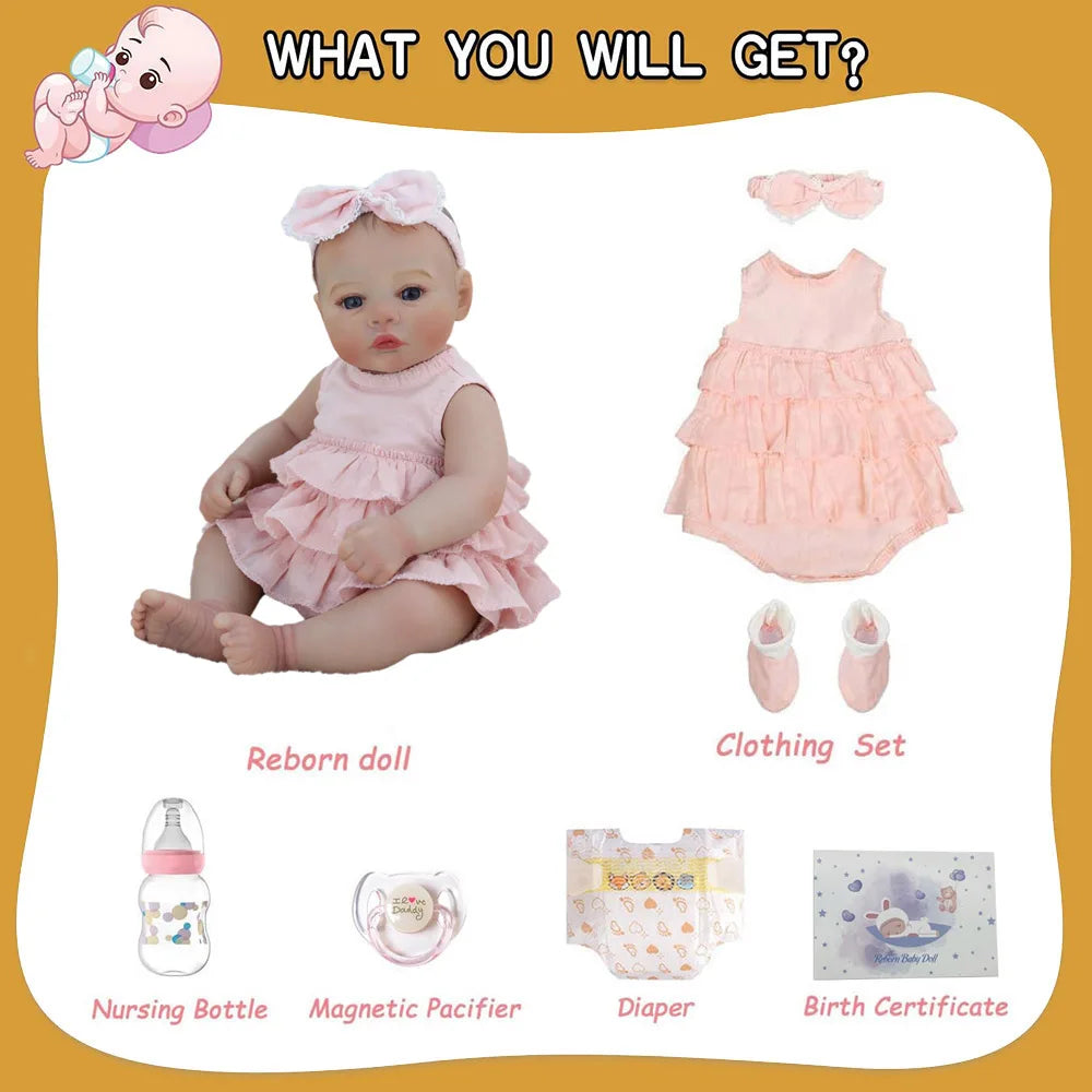45cm Baby Reborn Doll Like Real Silicone Vinyl Full Body Girl Lifelike Painted Babies Realistic Newborn Dolls Toy Gifts For Kids